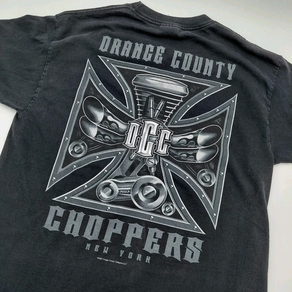 Vtg Y2K Orange County Choppers New York Tee Shirt Mens L Double Sided 2003 Black